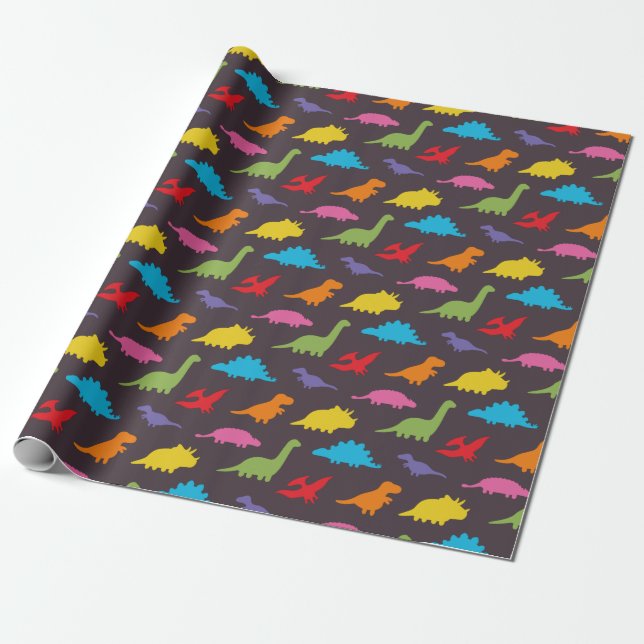 Colourful dinosaurs pattern, kids wrapping paper (Unrolled)