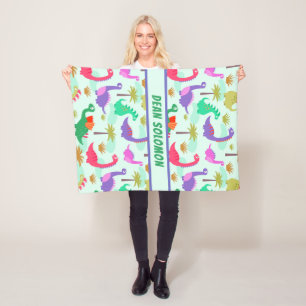 Colourful Dinosaurs Pattern Personalised Boys Fleece Blanket