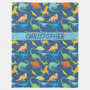 Colourful Dinosaurs Pattern Personalised Fleece Blanket