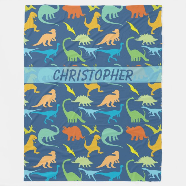 Colourful Dinosaurs Pattern Personalised Fleece Blanket (Front)
