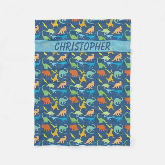 Colourful Dinosaurs Personalised Fleece Blanket (Front)