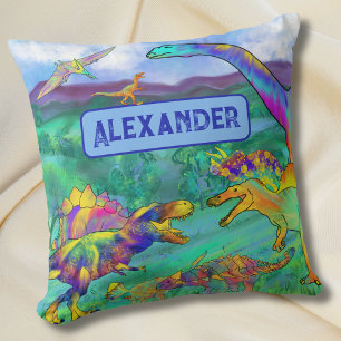 Colourful Dinosaurs Personalised Name Cushion