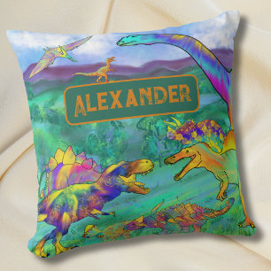 Colourful Dinosaurs Personalised Name Cushion