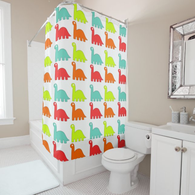 Colourful Dinosaurs Shower Curtain (In Situ)