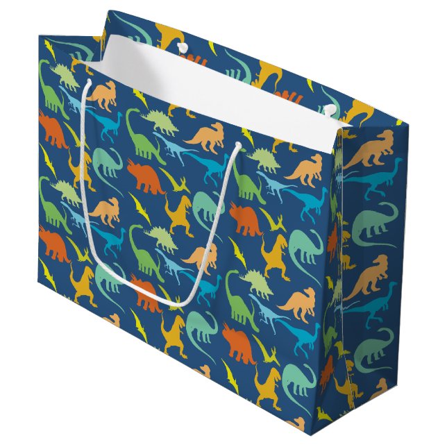 Colourful Dinosaurs Smaller Print Large Gift Bag (Front Angled)