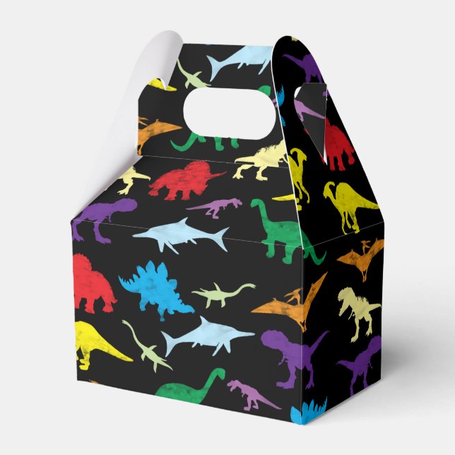 Colourful Dinosaurs Watercolor Kids Birthday Party Favour Box (Front Side)