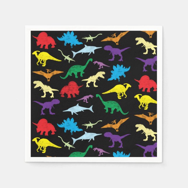 Colourful Dinosaurs Watercolor Kids Birthday Party Napkin (Front)