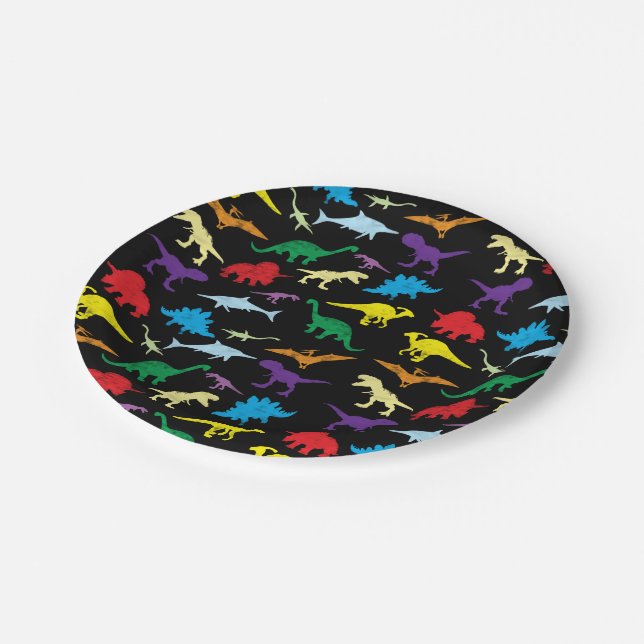 Colourful Dinosaurs Watercolor Kids Birthday Party Paper Plate (Angled)