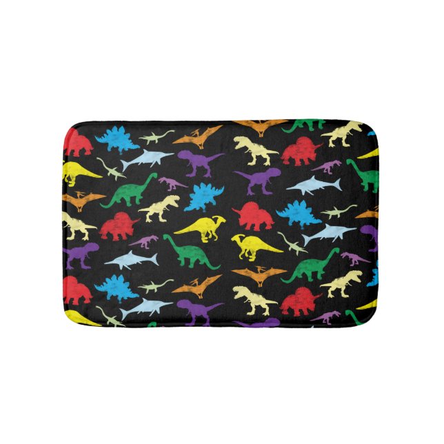 Colourful Dinosaurs Watercolor Kids Pattern Bath Mat (Front)