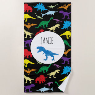 Colourful Dinosaurs Watercolor Kids Pattern  Beach Towel