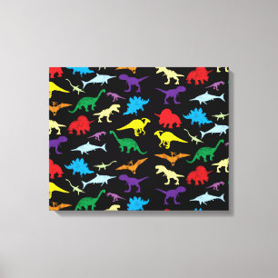 Colourful Dinosaurs Watercolor Kids Pattern Canvas Print