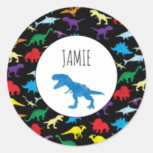 Colourful Dinosaurs Watercolor Kids Pattern Classic Round Sticker