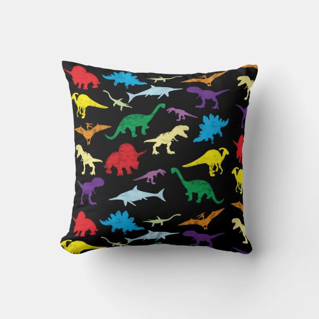 Colourful Dinosaurs Watercolor Kids Pattern Cushion (Front)