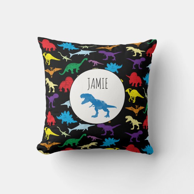 Colourful Dinosaurs Watercolor Kids Pattern  Cushion (Front)