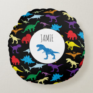 Colourful Dinosaurs Watercolor Kids Pattern Round Cushion