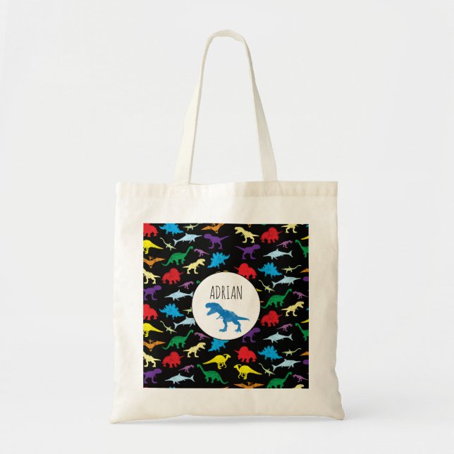 Colourful Dinosaurs Watercolor Kids Pattern  Tote Bag (Front)