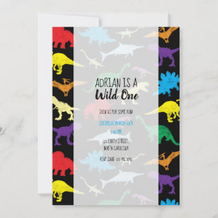 Colourful Dinosaurs Wild One Kids Birthday Party Invitation