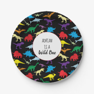 Colourful Dinosaurs Wild One Kids Birthday Party Paper Plate
