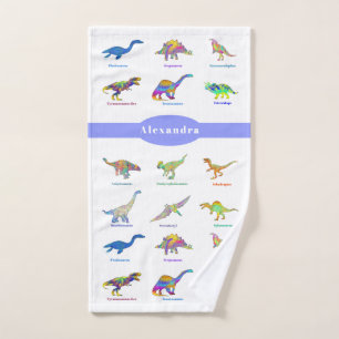 Colourful Dinosaurs with names personalised Bath Towel Set