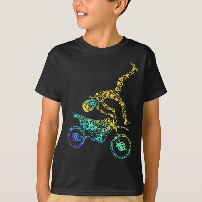 Colourful Dirt Bike Rider Motocross T-Shirt (Front)