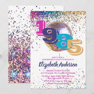 Colourful Disco 1985 40th Birthday Party Customiza Invitation