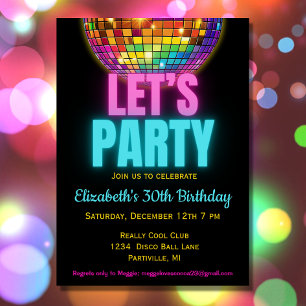 Colourful Disco Ball Birthday Party Invitation
