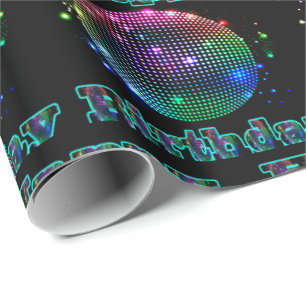 Colourful Disco Ball Happy Birthday On Black Wrapping Paper
