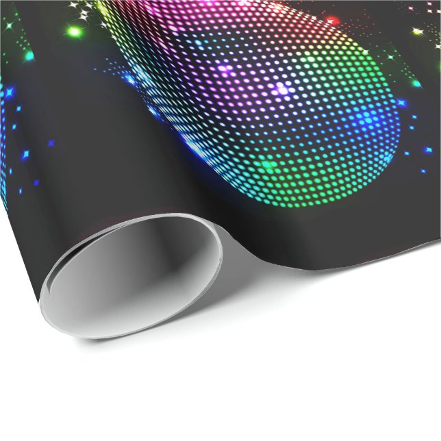 Colourful Disco Ball On Black Gift Wrap Paper (Roll Corner)