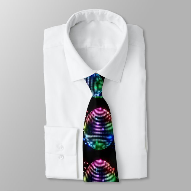Colourful Disco Ball On Black Necktie (Tied)