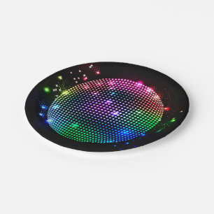 Colourful Disco Ball On Black  Party Paper Plates