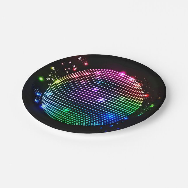 Colourful Disco Ball On Black  Party Paper Plates (Angled)