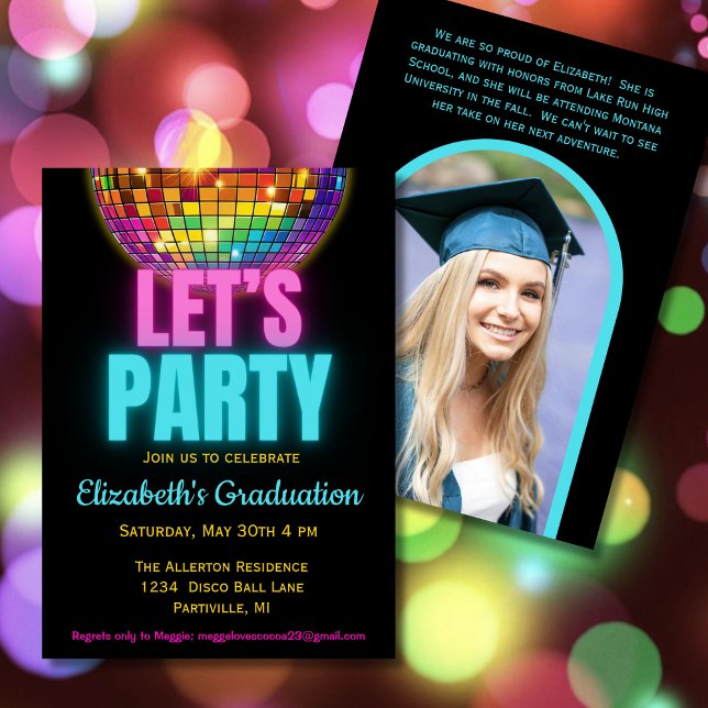 Colourful Disco Ball Photo Graduation Party Invitation (Creator Uploaded)