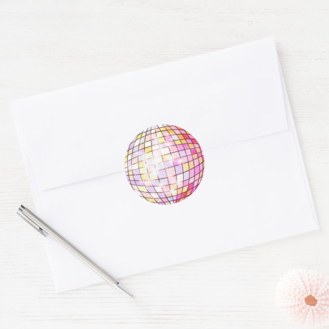 Colourful Disco Ball Pink Classic Round Sticker (Envelope)