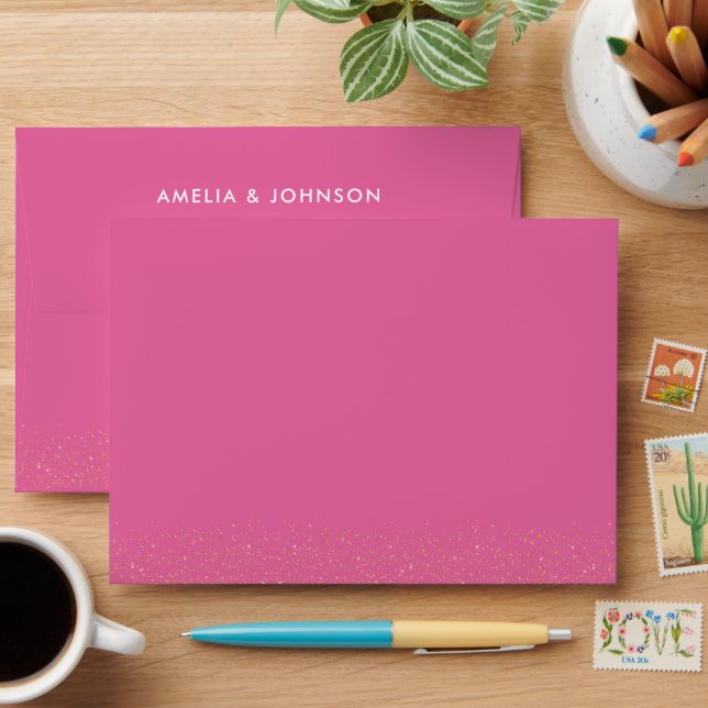 Colourful Disco Ball Pink Gold Glitter Chic Weddin Envelope (Desk)