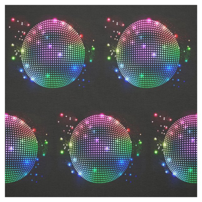 Colourful Disco Ball Print On Black Fabric (Swatch)
