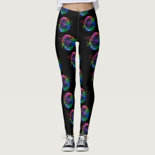 Colourful Disco Ball Print On Black Leggings