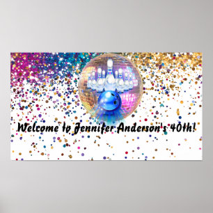 Colourful Disco Bowling 1985 40th Birthday Party Poster