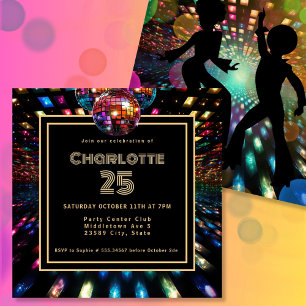 Colourful Disco Dance 25th Birthday Invitation