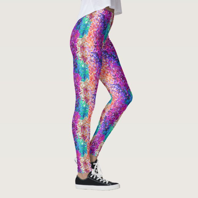 Colourful Disco Faux Glitter Leggings (Right)