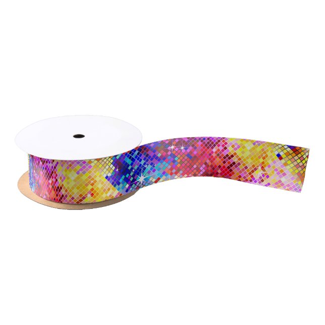 Colourful Disco Geometric Glitter & Sparkles Satin Ribbon (Spool)