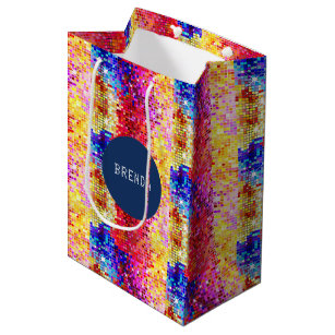 Colourful disco glitter geometric pattern medium gift bag