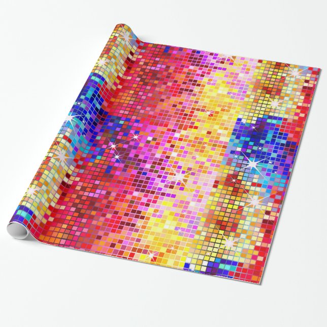 Colourful disco glitter pattern wrapping paper (Unrolled)