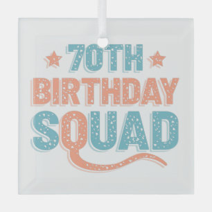 Colourful Distressed 70th birthday squad Glass Tree Decoration