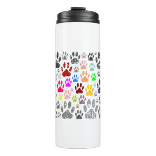Colourful Distressed Dog Paw Prints On Grey Thermal Tumbler
