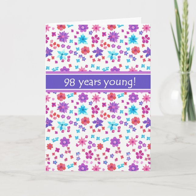 Colourful Ditsy Floral Age-specific 98th Birthday Card (Front)