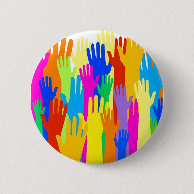 Colourful Diverse Group Community of Raised Hands 6 Cm Round Badge (Front)