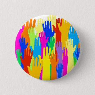 Colourful Diverse Group Community of Raised Hands 6 Cm Round Badge