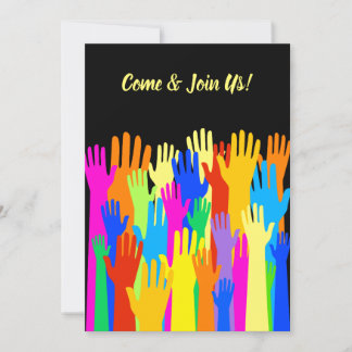 Colourful Diverse Group Community of Raised Hands Invitation