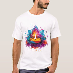 Colourful Diwali Diya Oil Lamp Mandala Art T-Shirt