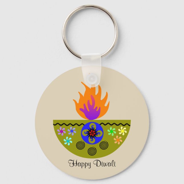 Colourful Diwali Lamp Diya Key Ring (Front)